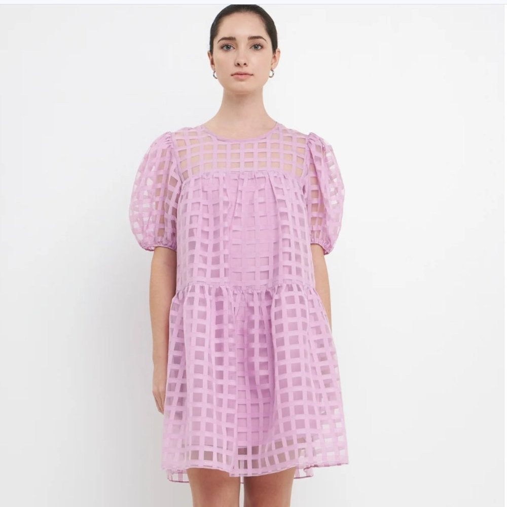 ENGLISH FACTORY:  GRIDDED ORGANZA MINI DRESS